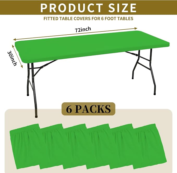 6 Pack Fitted Tablecloth for 6 Foot Rectangle Tables, Washable Stretch Folding - Image 2
