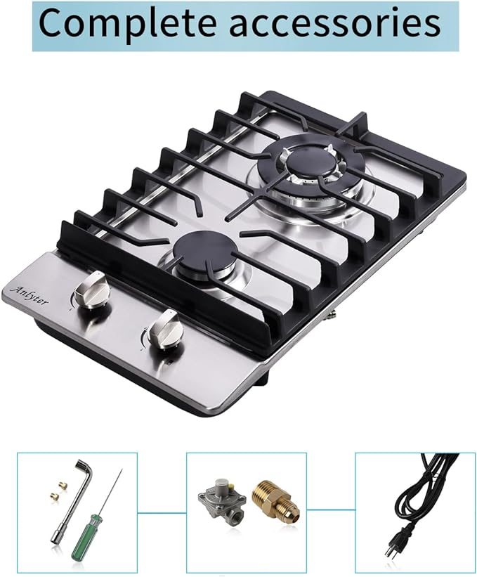 12 Inch Gas Cooktop, 2 Burners Built-in Gas Stovetop Stainless Steel Gas Stove - Image 7