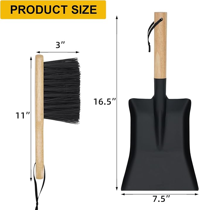 Fireplace Shovel & Brush Set, Large Ash Shovel and Hearth Brush - Image 2