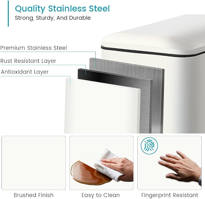 Bathroom Trash Can with Lid, 16.7L/ 4.4 Gallon Trash Can with Removable Inner - Image 3