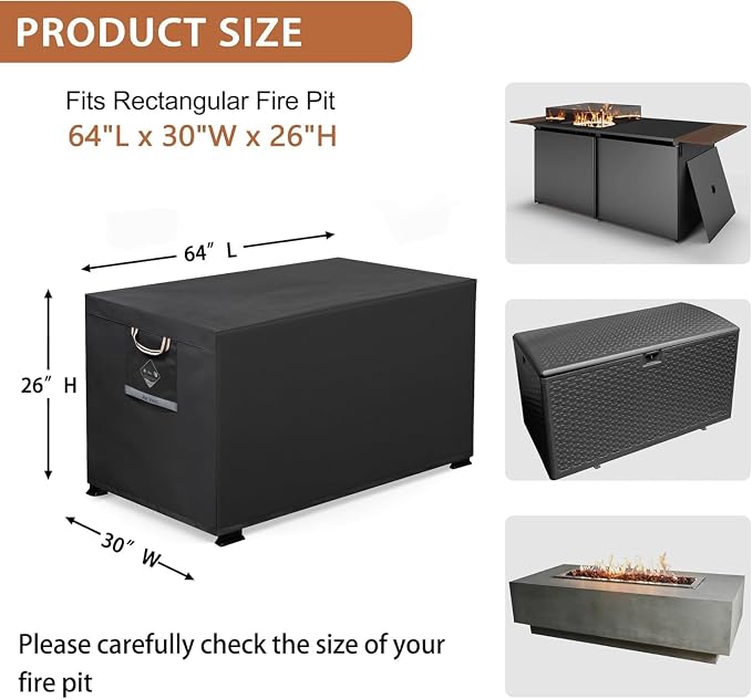 QH.HOME Fire Pit Cover Rectangle 64 x 30 inch, Outdoor Waterproof and - Image 2