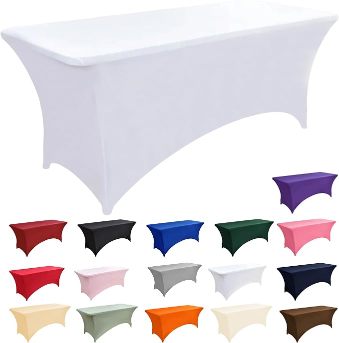 2-Pack 8ft White Spandex Table Covers - Image 3