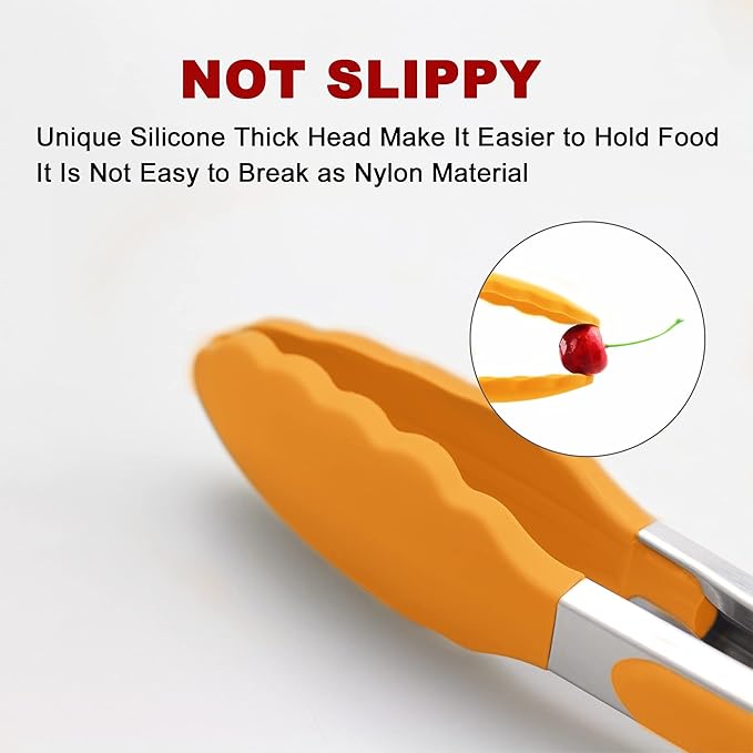 Tongs, 4 Pack in Orange with Silicone and 304 Stainless Steel Construction