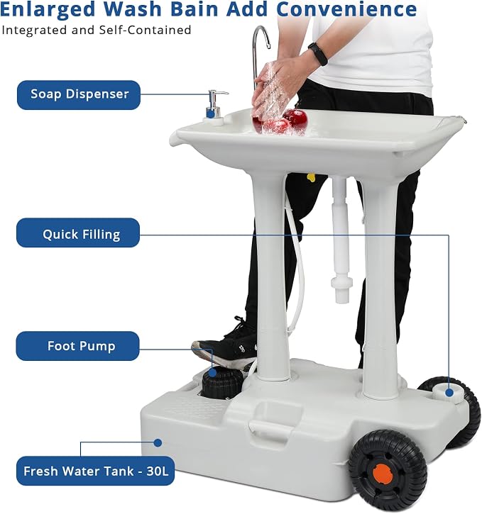 VINGLI 30L Upgraded Portable Sink| Rolling Hand Wash Basin Stand - Image 2