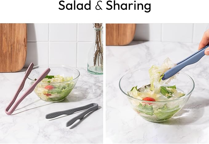 Tongs: 7 Inch Green Silicone Mini Tongs with Anti-Slip Grip