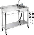 VEVOR Stainless Steel Utility Sink, Rolling Single Bowl Commercial Kitchen Sink by VEVOR