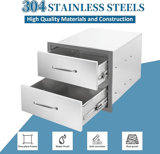 Outdoor Kitchen Drawers 18"Wx15"Hx23"D Flush Mount Access 2-Drawer BBQ - Image 3