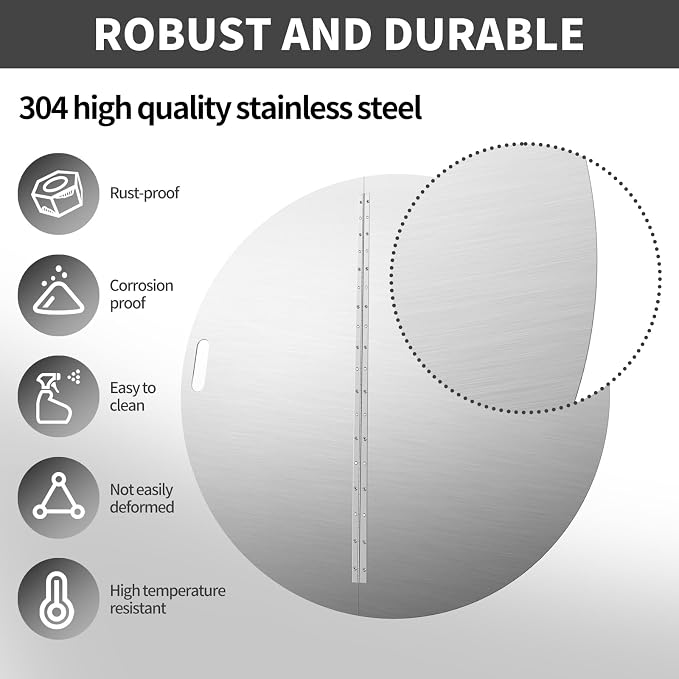 RYFT Fire Pit Lid Round, 40 Inch, 304 Stainless Steel Foldable Cover - Image 5