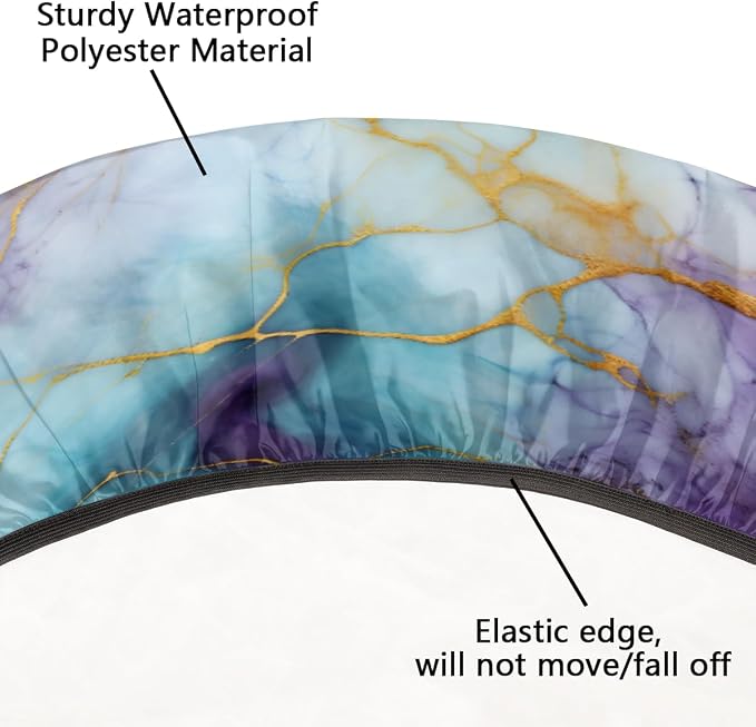 Marble Purple Gold Blue Round Table Cloth Cover, Elastic Edge Waterproof - Image 5