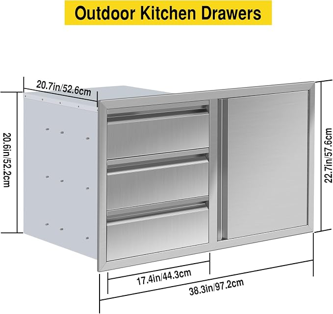 Outdoor Kitchen Drawer Combo, Stainless Steel Triple Drawers & 2 Trash Can - Image 3