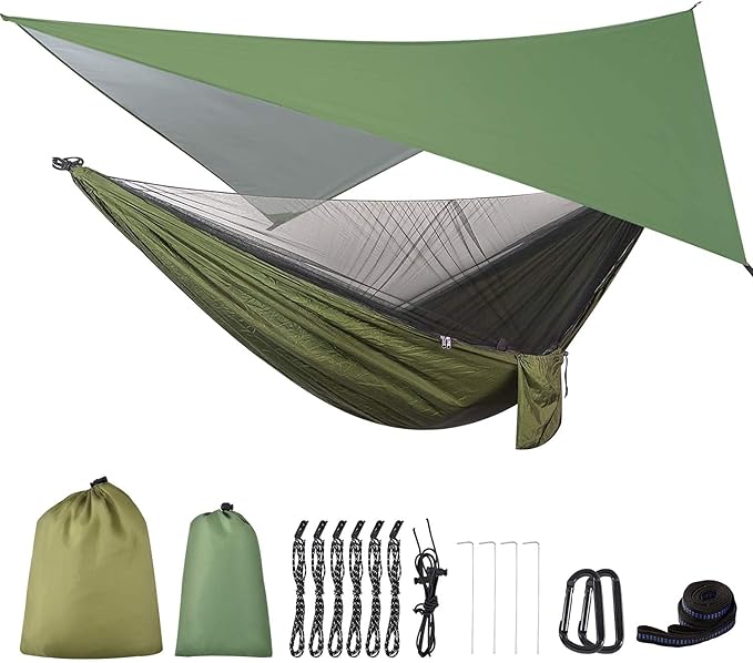 Hammock with Built-In Bug Net and Rain Fly, 440 lb Capacity, Green