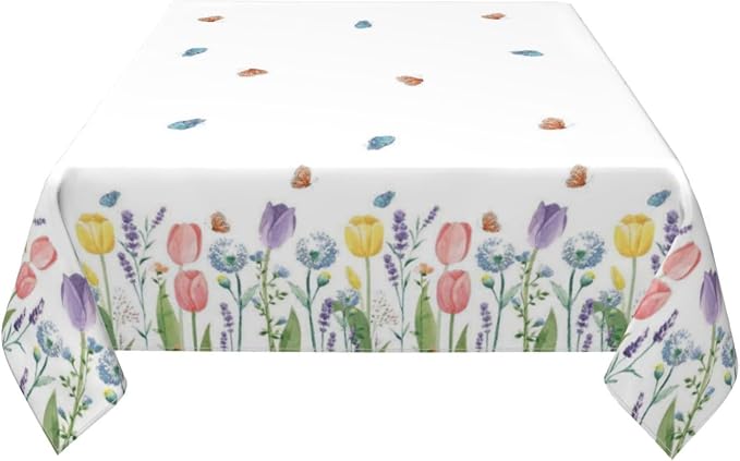 Spring Floral Tablecloth 54 x 54 Inch Square, Tulip Lavender Flower Decorative - Image 3