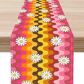 70s Table Runner, Retro Groovy Hippie Daisy Floral Pink Yellow Wave Funky by Unknown