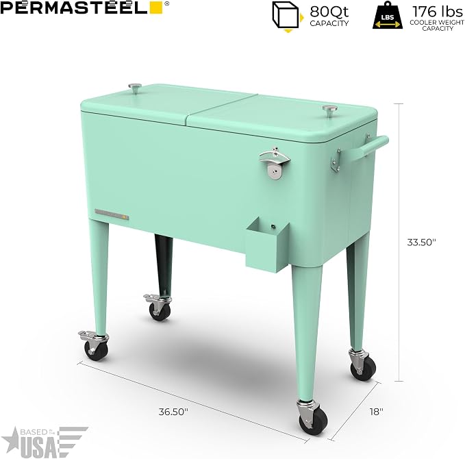 Permasteel 80 Quart Party Cooler, Rolling Ice Chest - Image 9