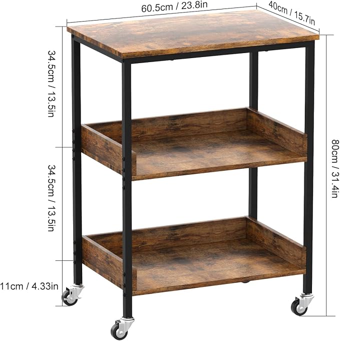 ASTARTH Kitchen Microwave Cart, 3 Tier Rolling Utility Cart on Wheels Coffee - Image 3