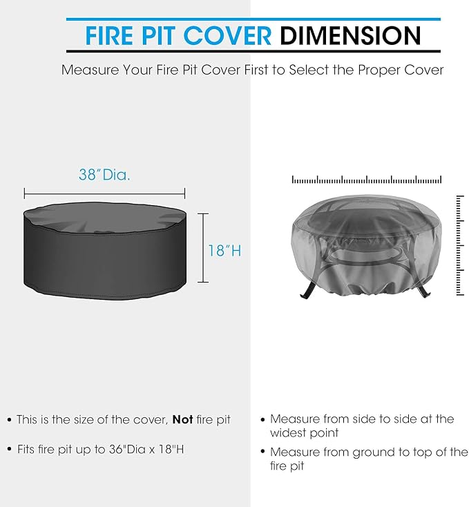 Unicook Round Fire Pit Cover 38 Inch Dia, Fire Bowl Cover Heavy Duty Waterproof - Image 6