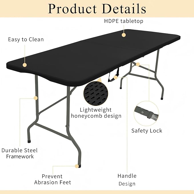 Folding Tables with Carrying Handle Lightweight Rectangular Portable Plastic - Image 3