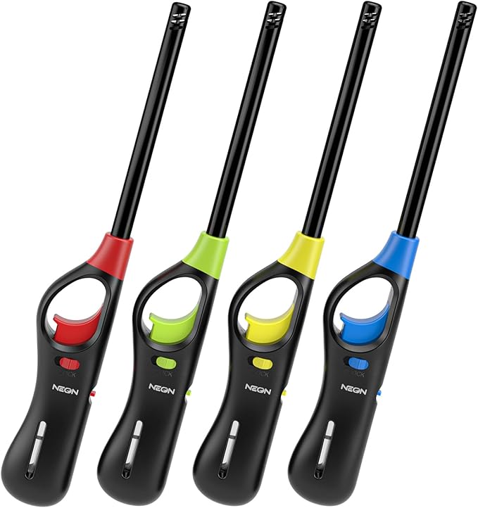 NEON Lighter, Refillable Butane Candle Lighter, 4 Pack Multi-Purpose Reusable by NEON