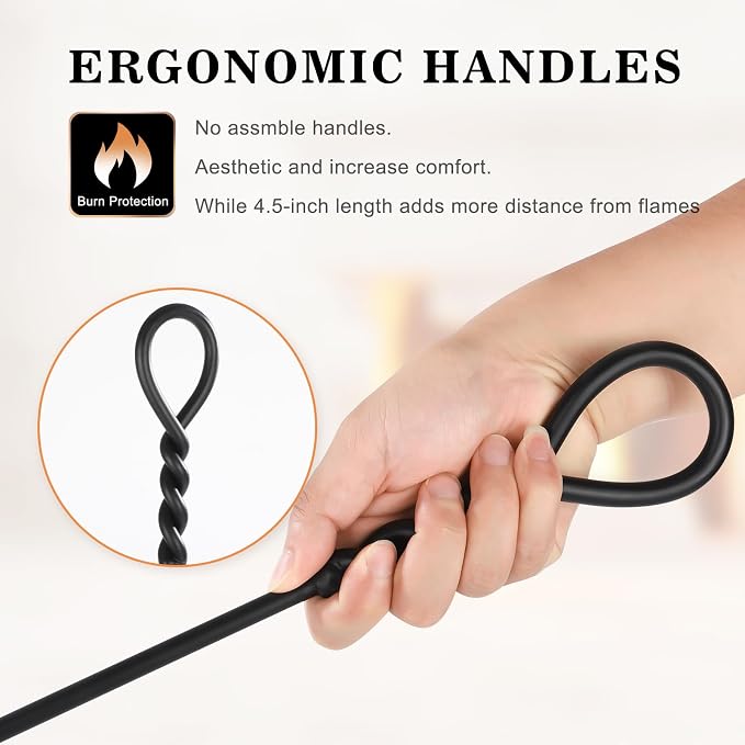 Gtongoko 35 Inch Fireplace Tools Set 5 Pcs Black Wrought Solid Iron Large Fire - Image 4