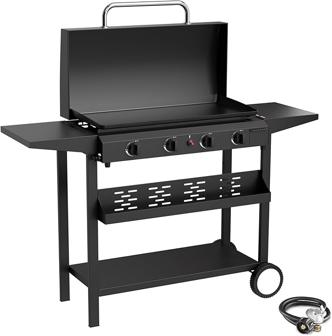 4 Burner BBQ Gas Griddle with Hood, 30 Inch Stainless Steel Portable Detachable by ADREAK