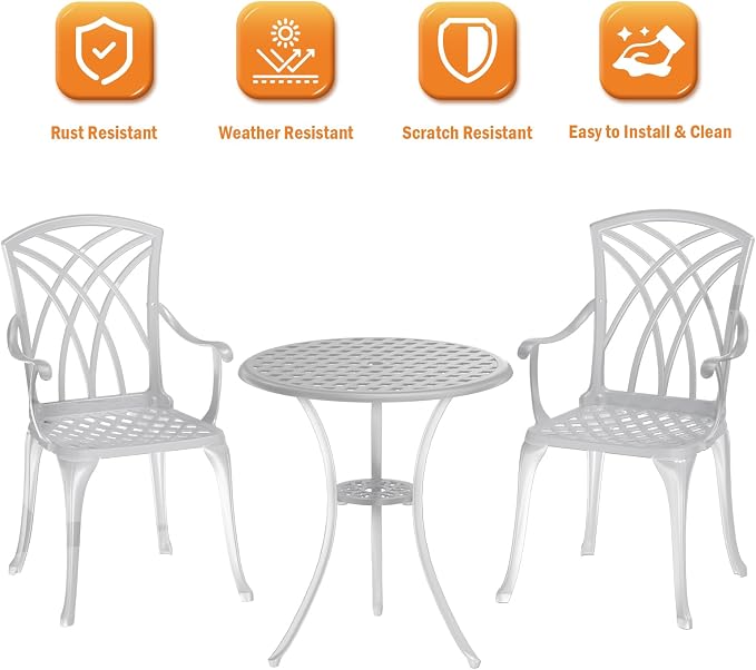 Patio Bistro Set 3 Piece, Cast Aluminum Bistro Set - Image 5