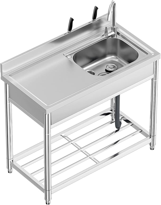 Free Standing Stainless-Steel Single Bowl Commercial Restaurant Kitchen Sink - Image 8
