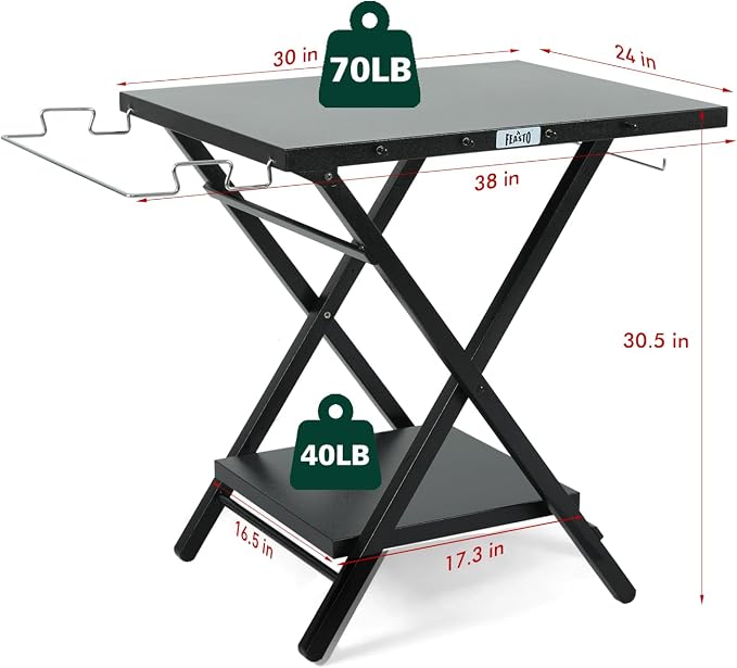 Folding Grill Table with Extra Storage Bottom Shelf, Indoor & Outdoor Prep - Image 3