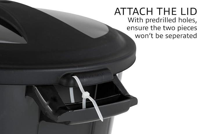United Solutions 32 Gallon Outdoor Garbage Can, Pass-Through Handles & - Image 5