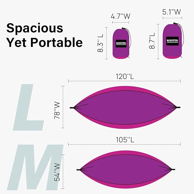 Double Camping Hammock, 500 lb Nylon with Tree Straps, Violet Pink