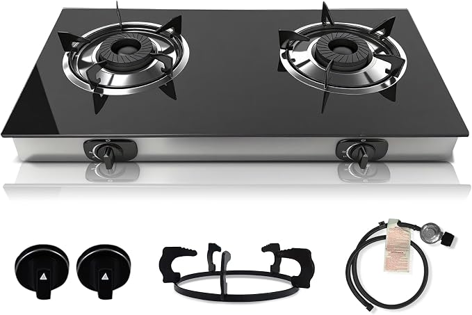 2 Burner Propane Gas Stove, Portable Tempered Glass Camping Stove Propane by Unknown