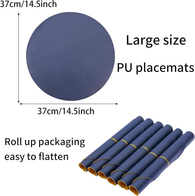 Faux Leather Placemats Set of 6 Reversible, Round PU Placemat - Image 4