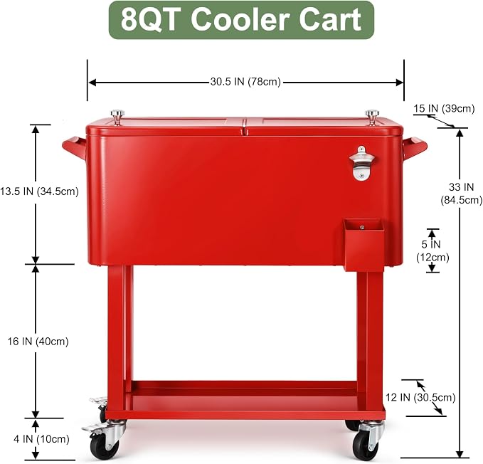 EDOSTORY 80 Quart Rolling Ice Chest Cooler Cart, Patio Backyard Party Drink - Image 4