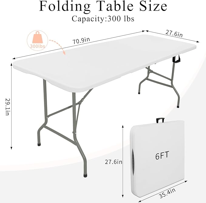 Set of 2 Folding Tables with Carrying Handle Lightweight Rectangular Portable - Image 2
