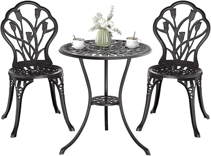 Outdoor Bistro Table and Chairs Set of 2, 3 Piece Patio Bistro Set w/Umbrella by Embraceartofoutdoorliving