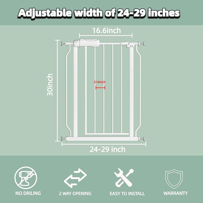 TSAYAWA Narrow Baby gate Baby Safety Gate 24.02-29Inch Auto Close Child Gates - Image 2