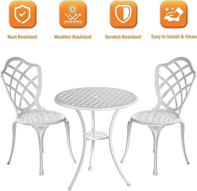 3 Piece Patio Bistro Set, Outdoor Bistro Table and Chairs Set of 2 w/Umbrella - Image 3
