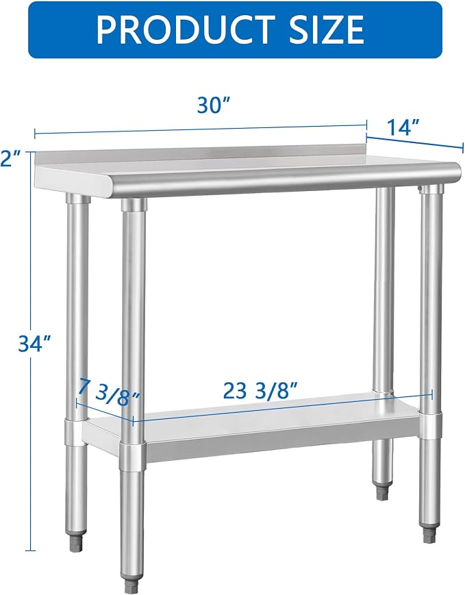 HARDURA Stainless Steel Commercial Work Table Prep Work Metal Table 14×30 Inches - Image 2
