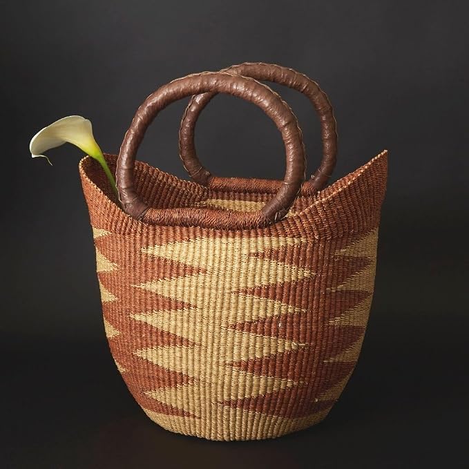 Brown Natural Picnic Basket, Reusable Grocery Bag, Kitchen & Dining Storage by AfricainaBasket