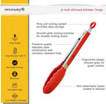 Tongs 3-Pack, 9-Inch Red Silicone with Stainless Steel Locking Ring