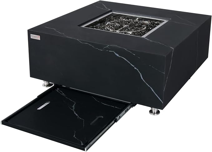 Elementi+ | Bianco Gas Fire Pit | Marble Porcelain & Metal Frame | 40" Square - Image 4