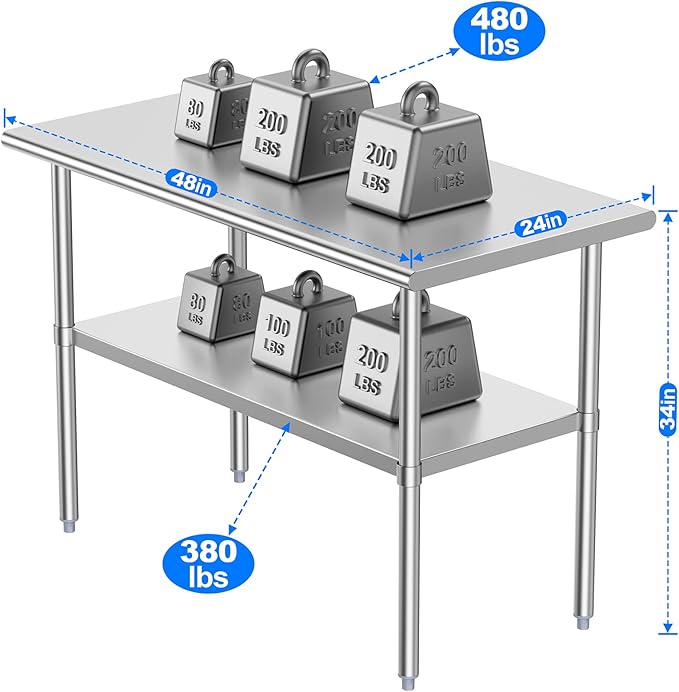 Stainless Steel Table for Prep & Work, 24x48 Inches, NSF Metal Commercial Heavy - Image 3