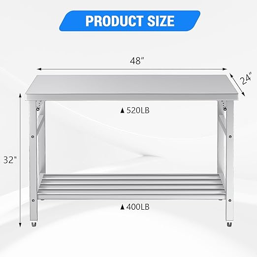 Commercial Foldable Heavy Duty Stainless Steel Table, 48 x 24 Inches Metal Prep - Image 3