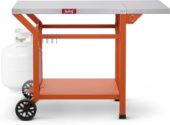 Movable Grill Table with Folding Side Table, Pizza Oven Table as BBQ Food Prep by Idealforcook