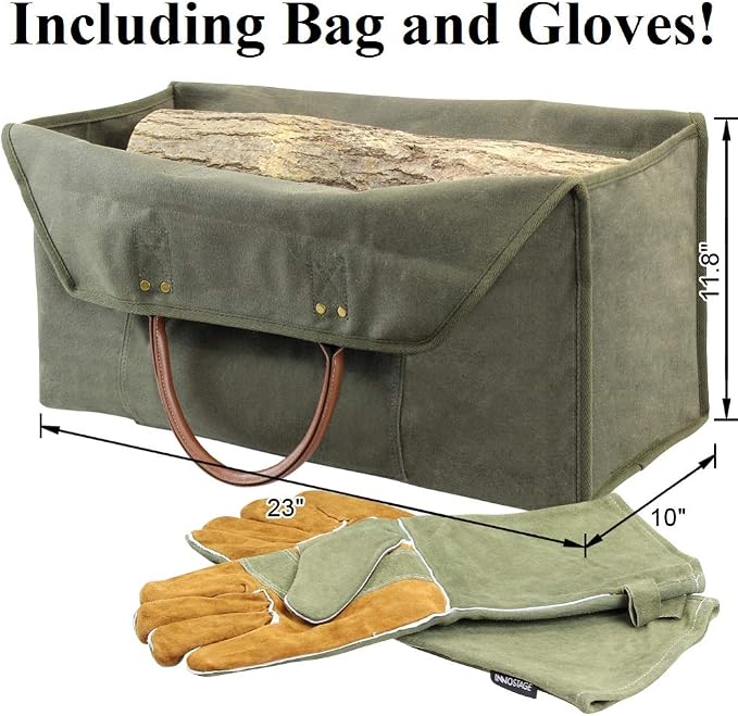 INNO STAGE Firewood Log Carrier Bag Waxed Canvas Tote Holder - Image 2