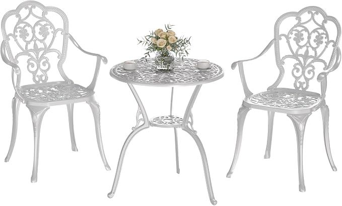 Patio Bistro Set of 2, Cast Aluminum, Outdoor Set w/Umbrella Hole, 3 Piece by Embraceartofoutdoorliving