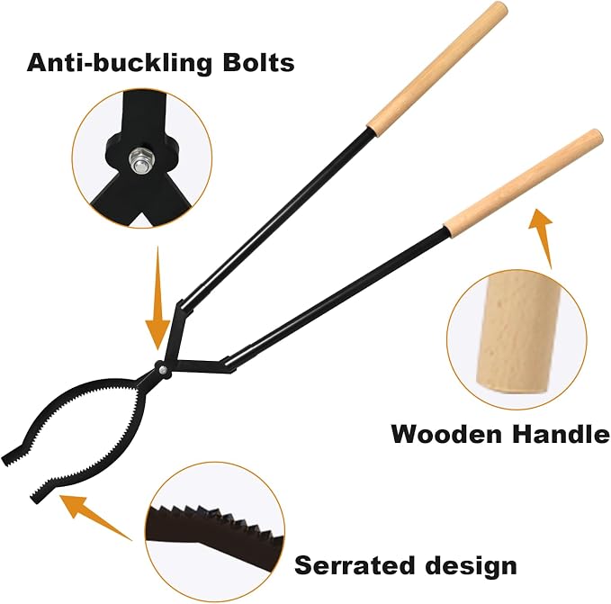 Heavy Duty Firewood Tongs – 42" Large Fireplace Tongs Log Grabber - Image 3