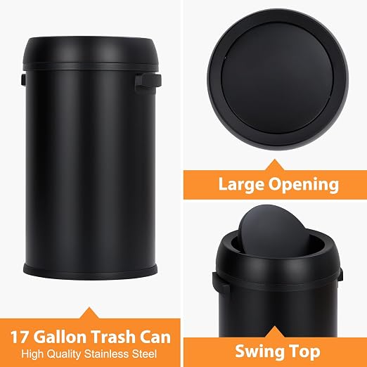 GarveeHome 17 gal/65 L Swing Top Trash Can, Stainless Steel Rubbish Bin - Image 4
