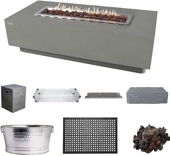 Elementi Granville Fire Pit Outdoor Firepit Set Includes 60” Propane Concrete by Elementi