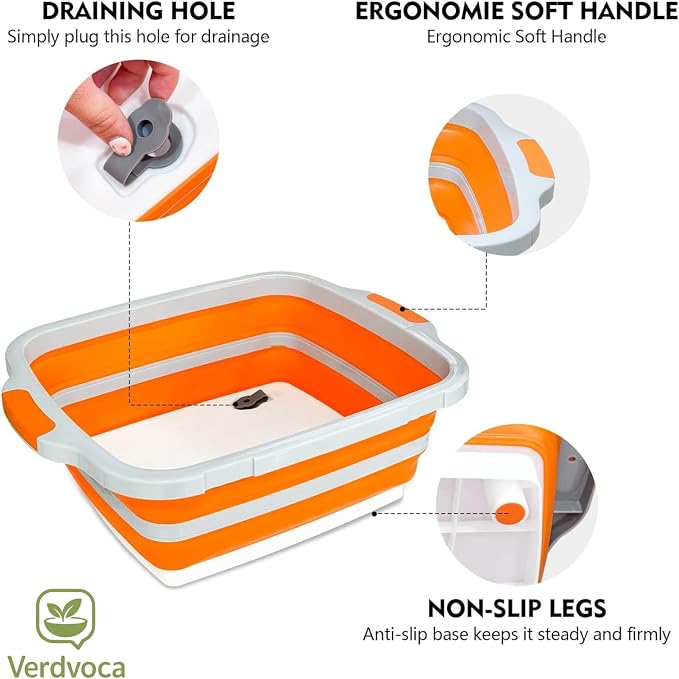 30L Orange & 16L Orange Collapsible BBQ Prep Tub - Image 4