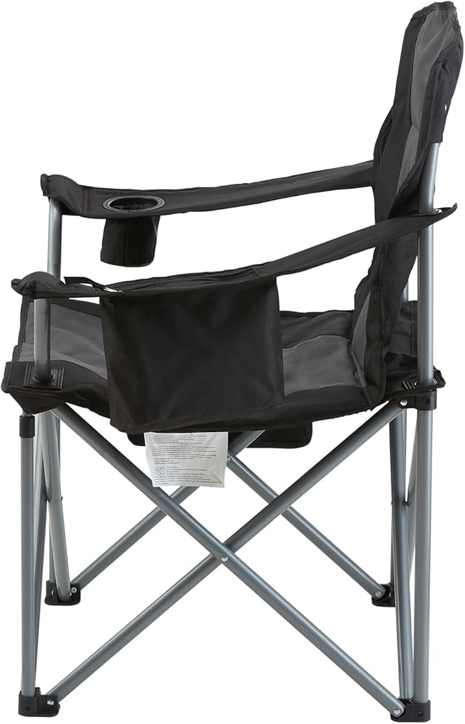Camping Chair - Black, 450 lb Capacity, 600D Oxford Fabric
